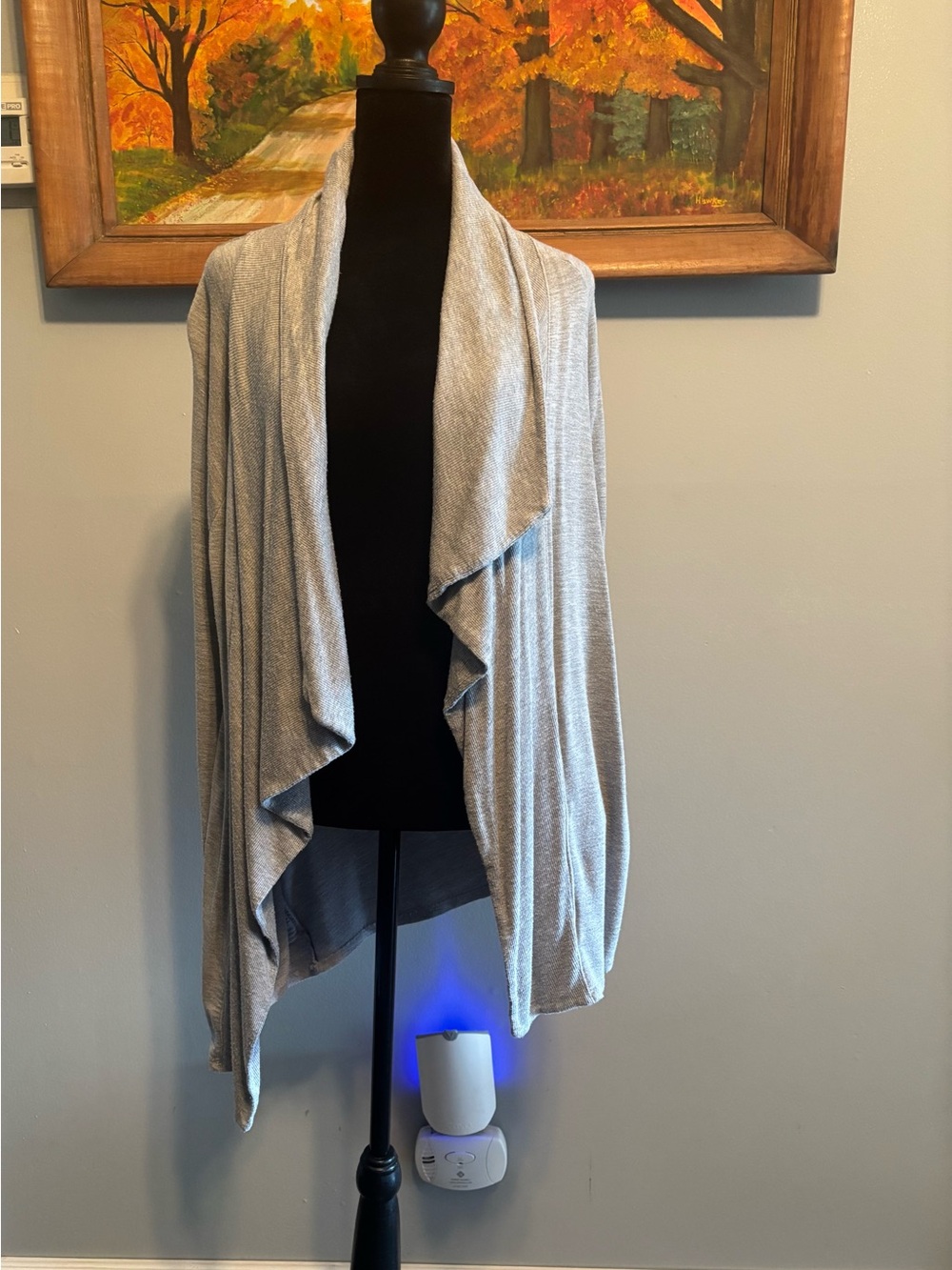 Lilly Pulitzer Light Gray Draped Open-Front Cardigan with Pockets.